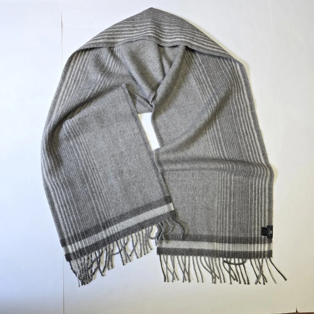 Tumi Baby Alpaca Scarf Gray Stripe Fringe 66